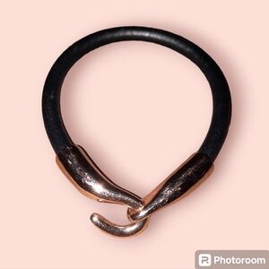 Milor Bronze Italy Leather Bracelet signed goldtone hook clasp